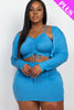 Plus Size Ruched Drawstring Cami Top & Skirt Set With Cardigan