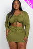 Plus Size Ruched Drawstring Cami Top & Skirt Set With Cardigan